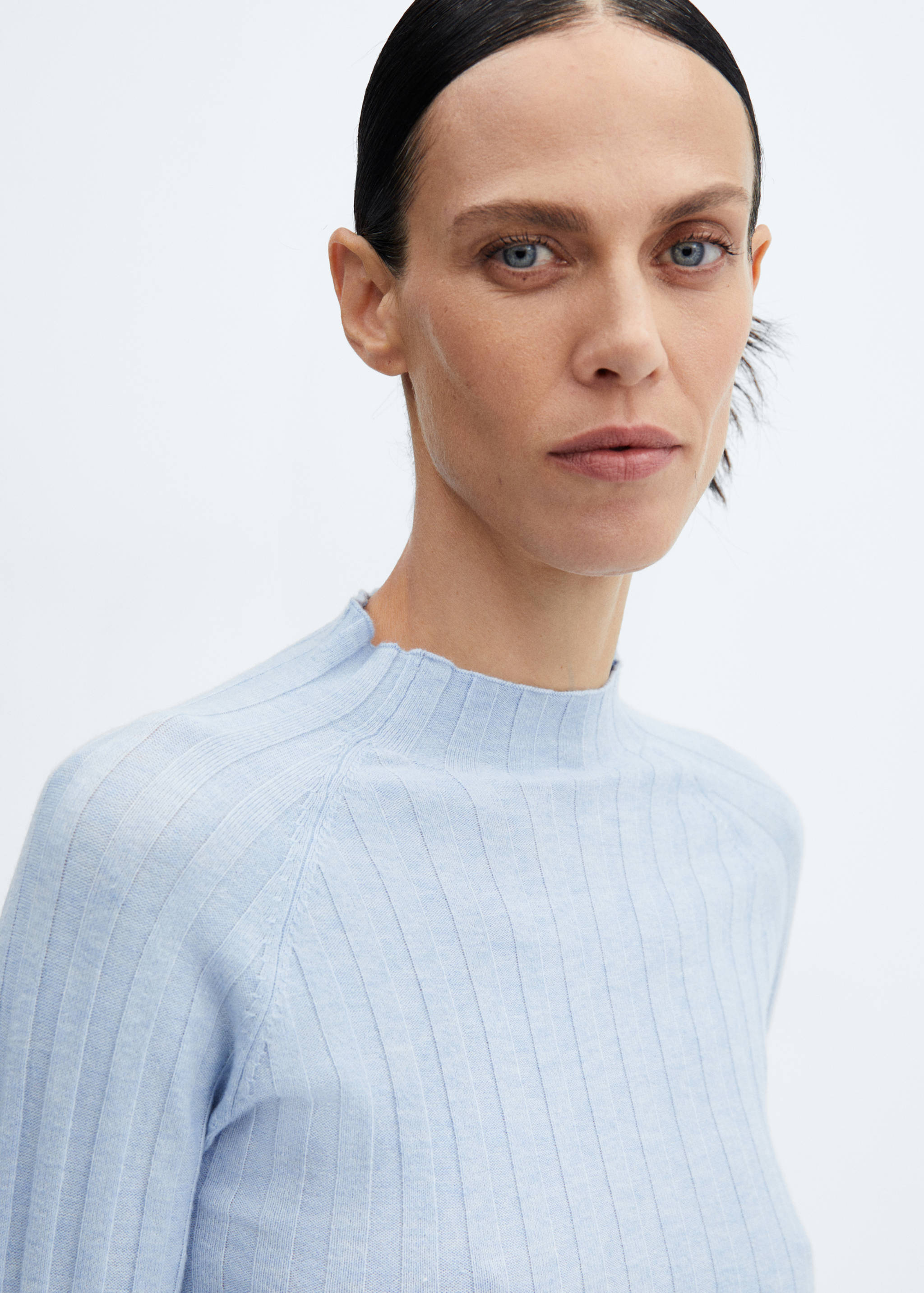 Ribbed sweater with perkins neck - Details of the article 1