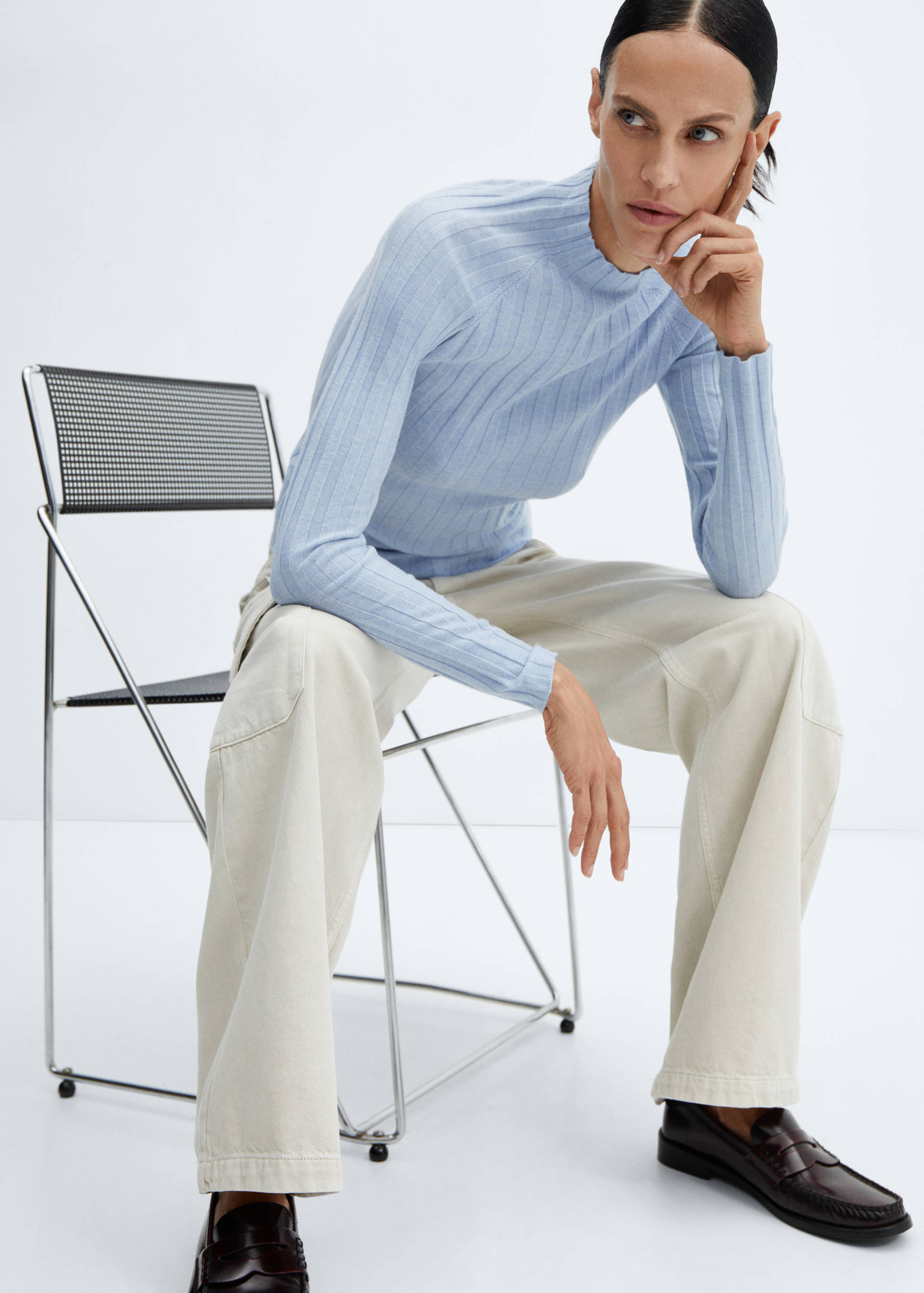 Ribbed sweater with perkins neck - Details of the article 2