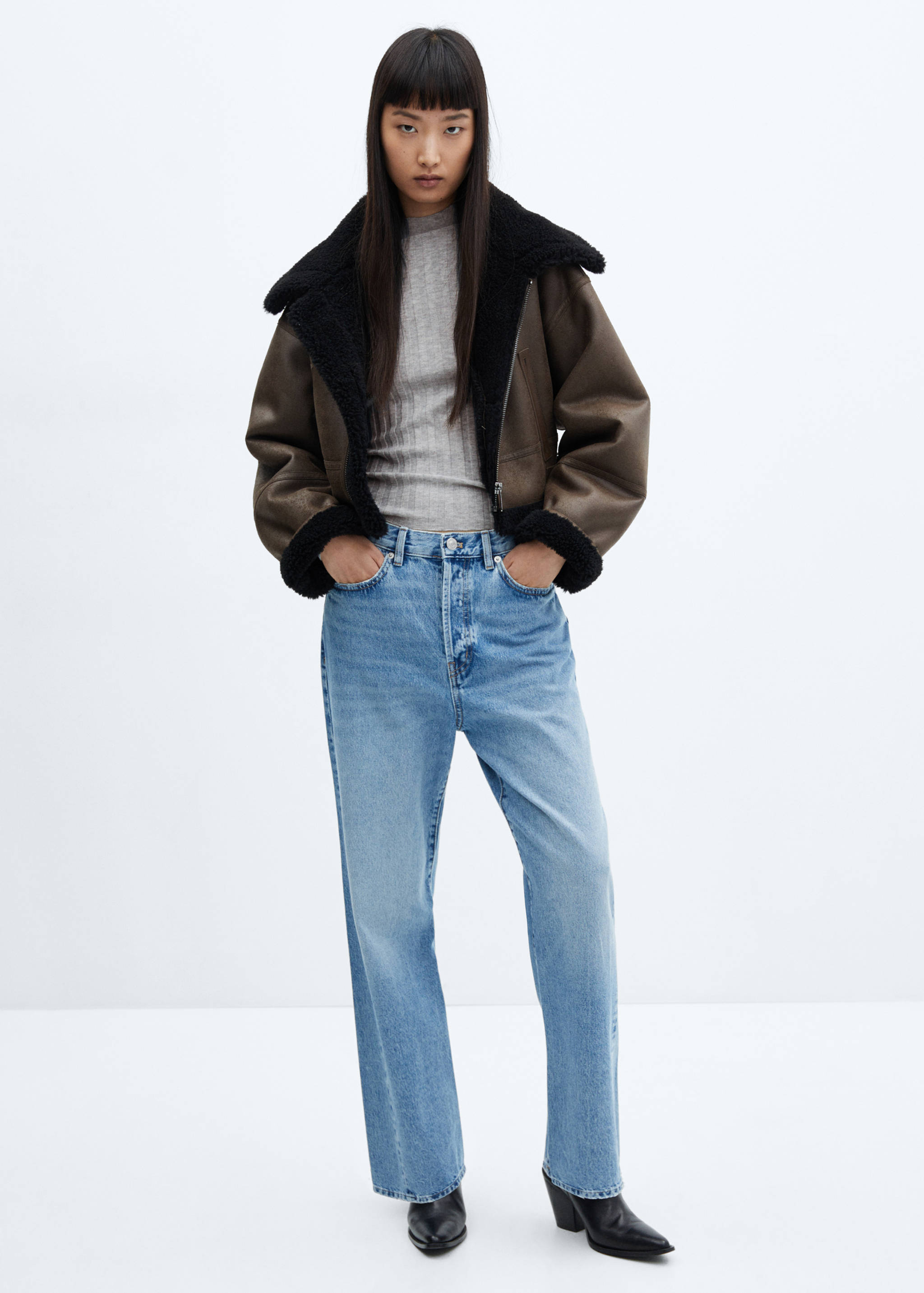 Ribbed sweater with perkins neck - General plane