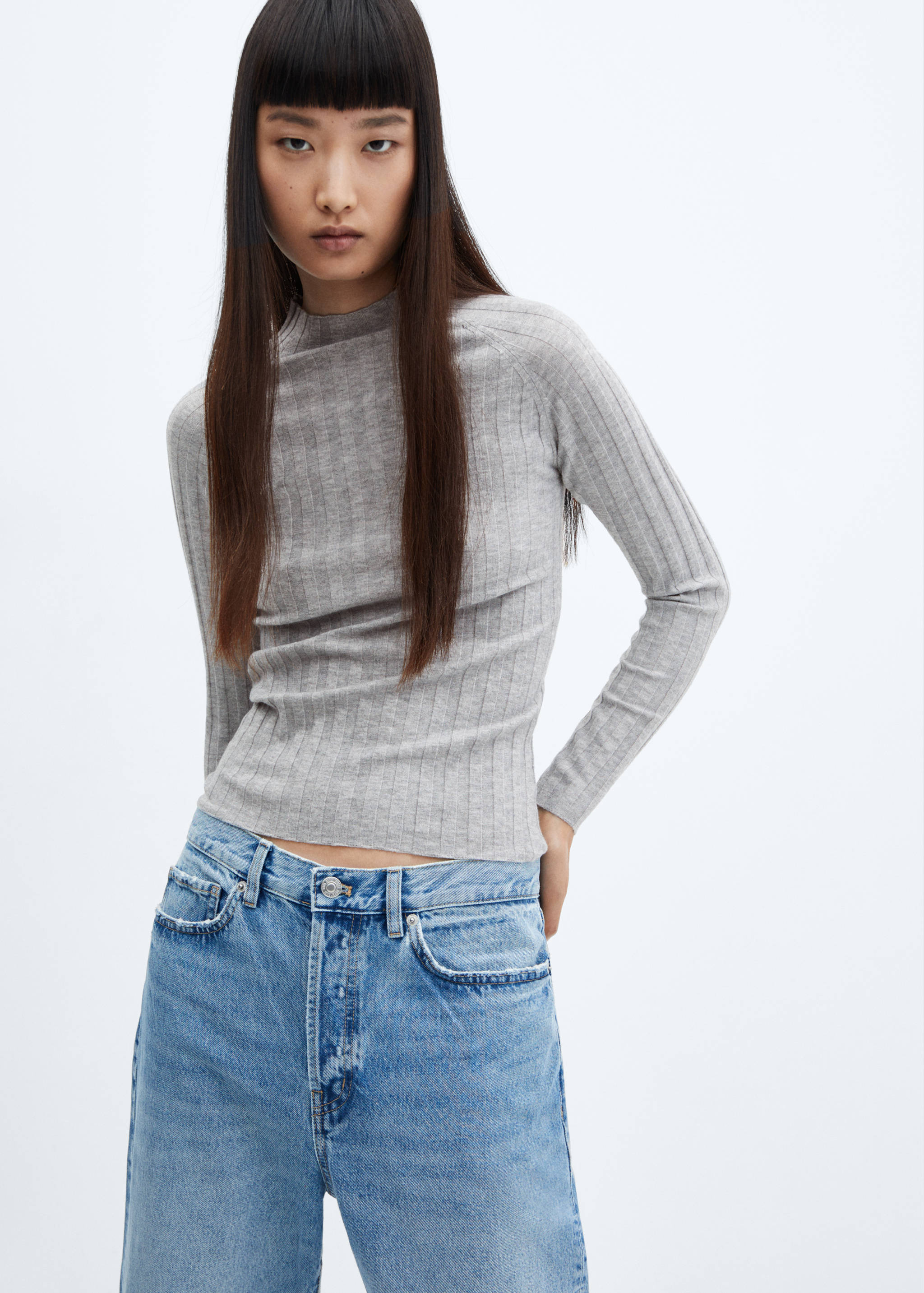 Ribbed sweater with perkins neck - Medium plane