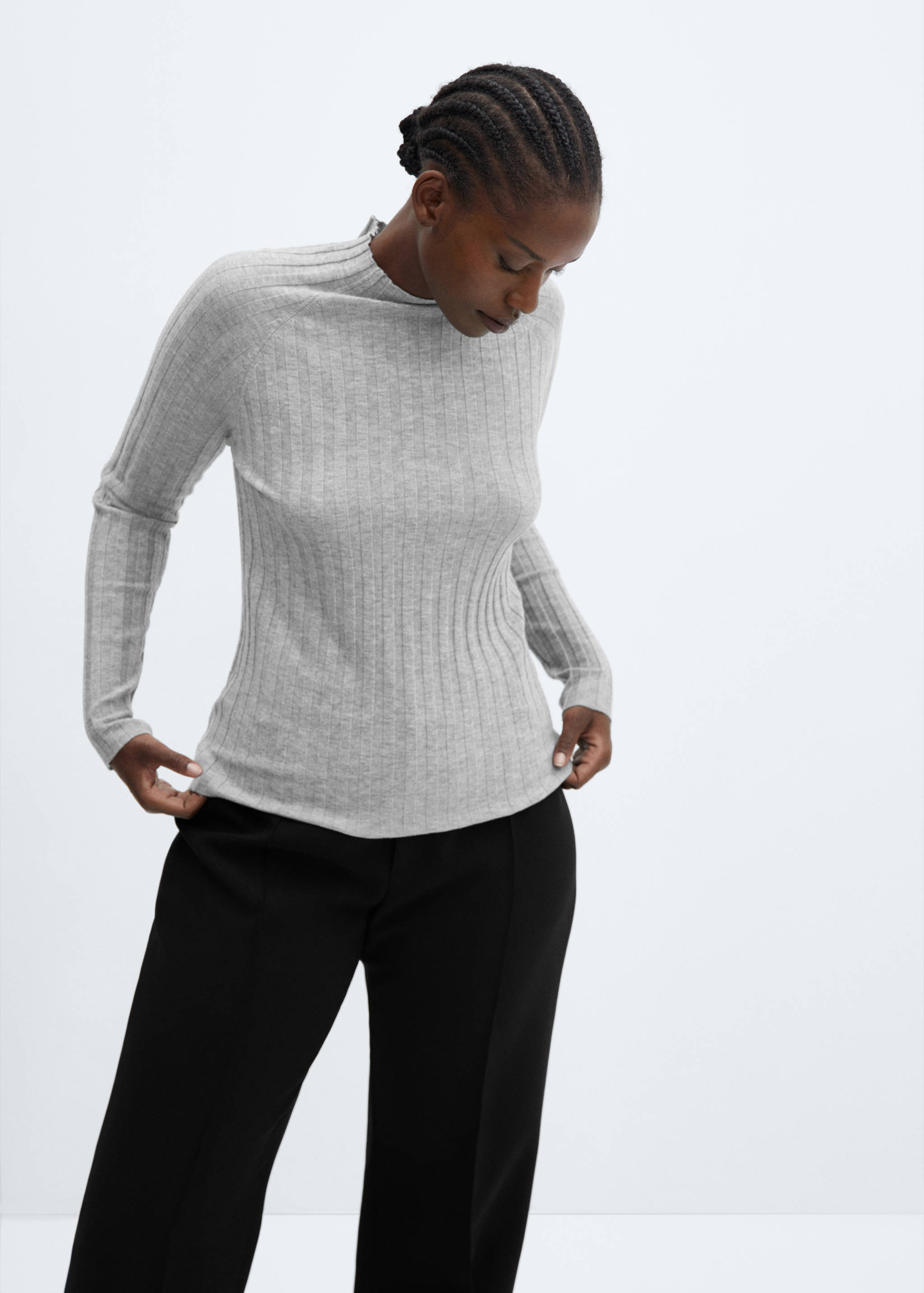 Ribbed sweater with perkins neck - Details of the article 5