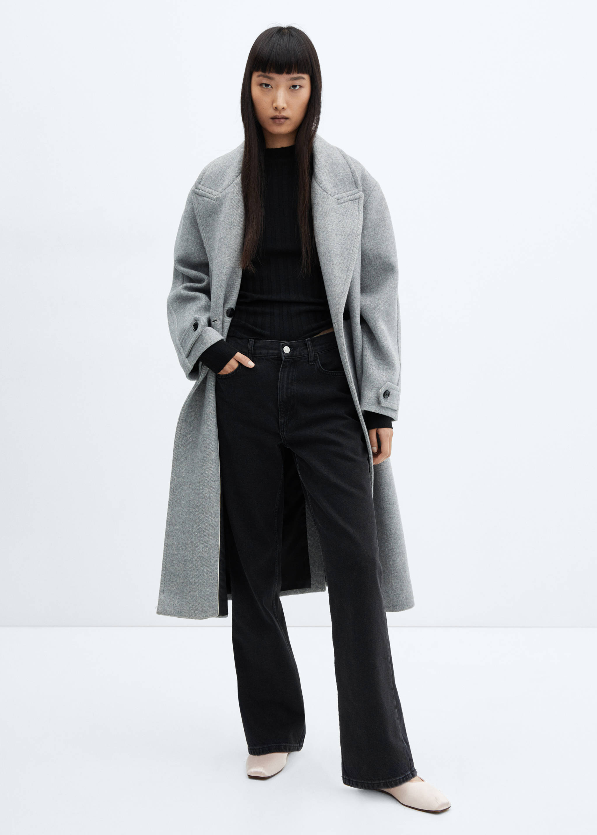 Ribbed sweater with perkins neck - General plane