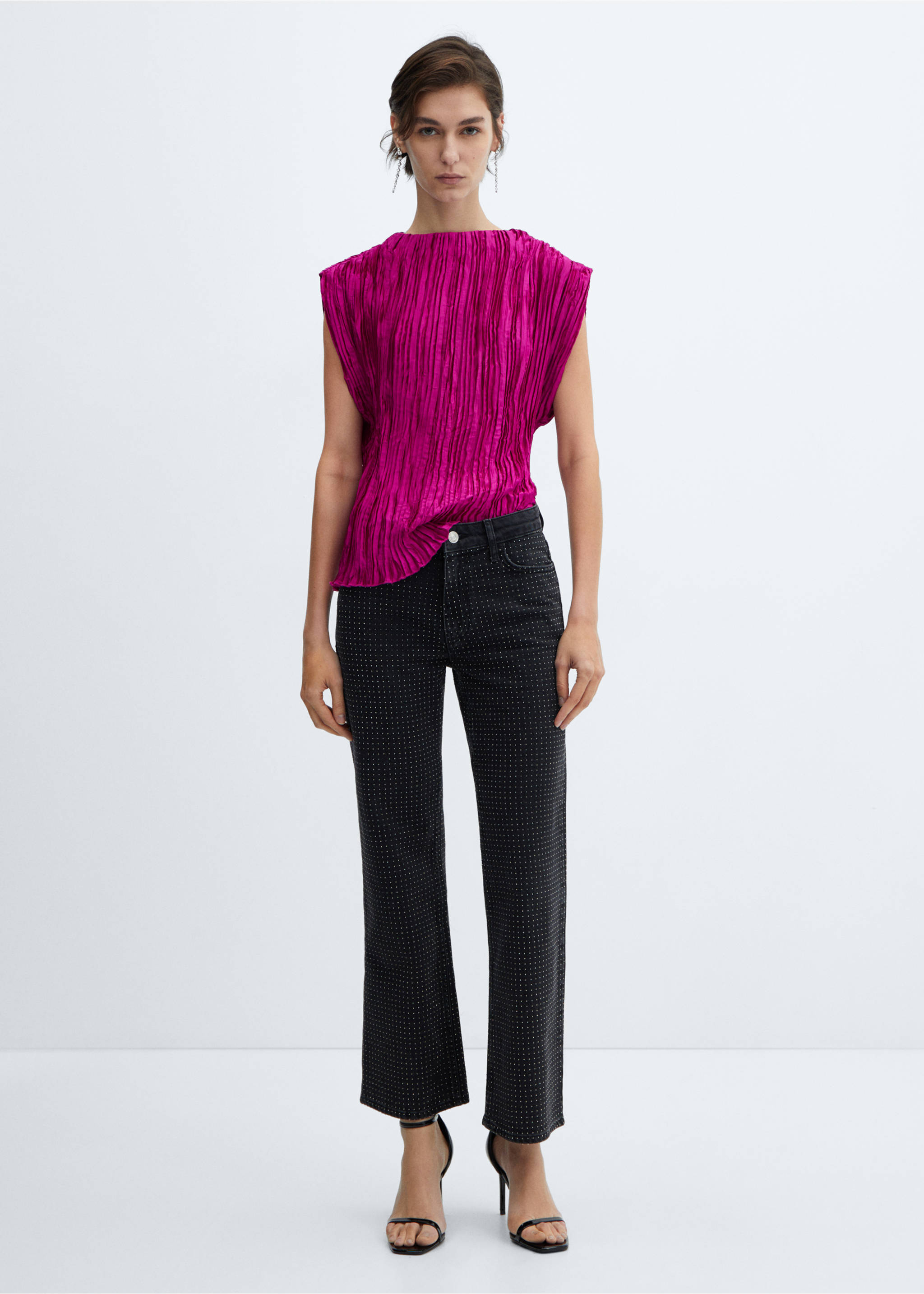 Blouse plissée satinée - Plan général, Fuchsia. Ref: 57009101-00.