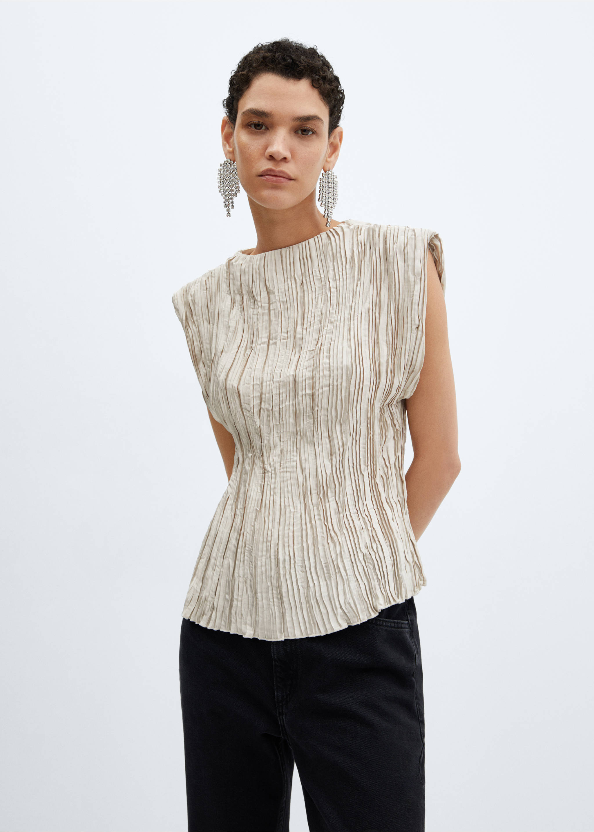 Blouse plissée satinée - Plan moyen, Gris clair/pastel. Ref: 57009101-00.