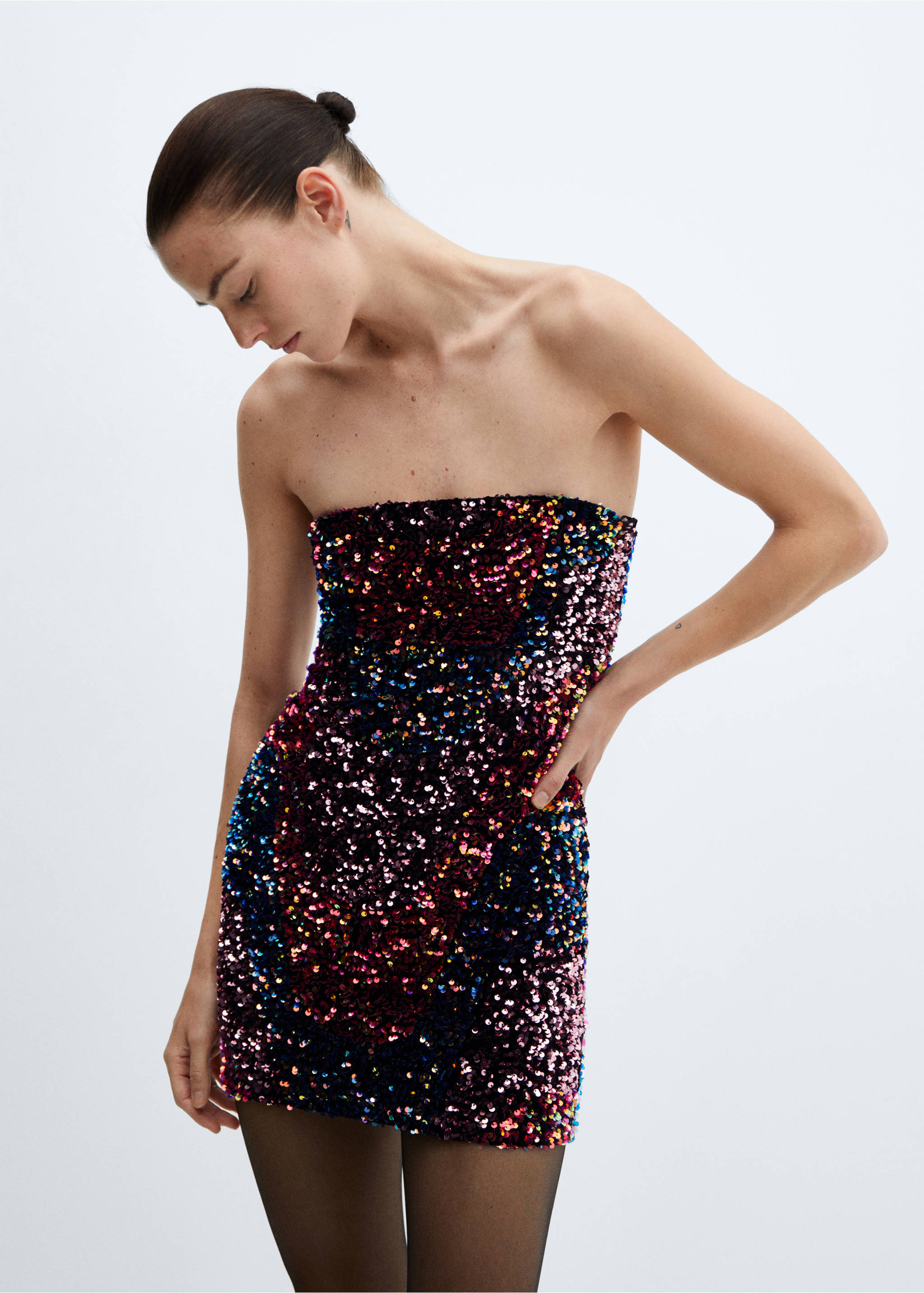 Strapless sequin dress - Medium plane, Red. Ref: 57009115-00.