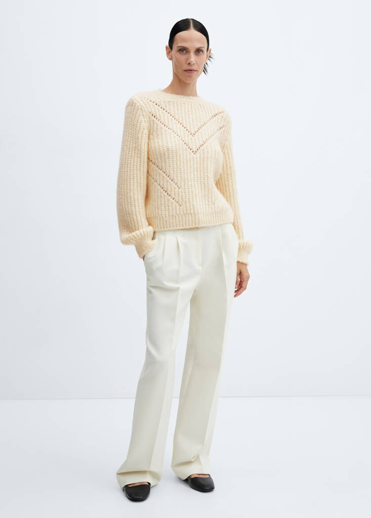 Open work-detail sweater — Beige