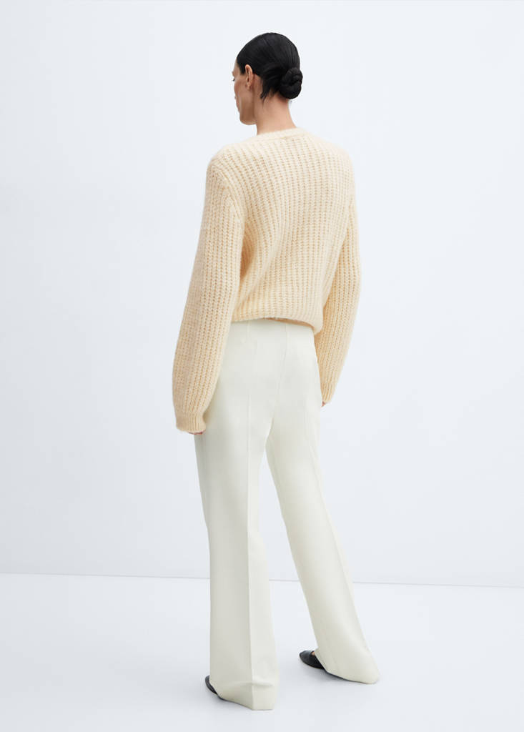 Open work-detail sweater — Beige