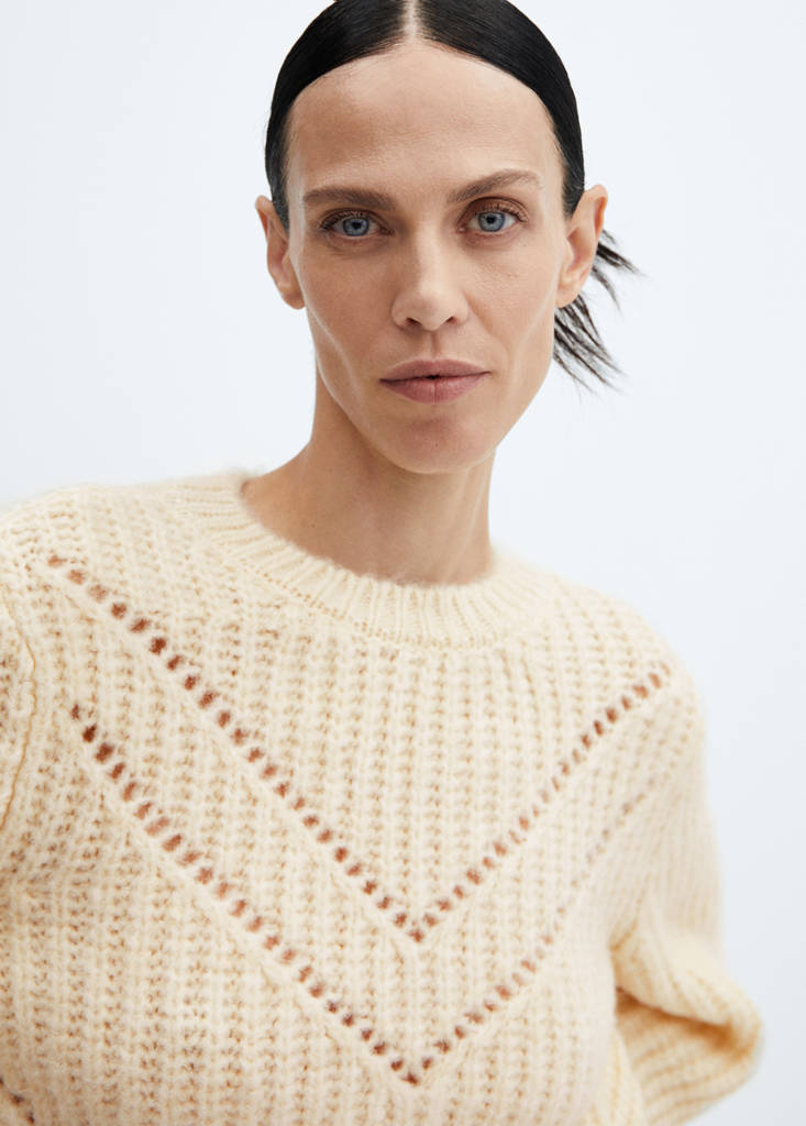 Open work-detail sweater — Beige