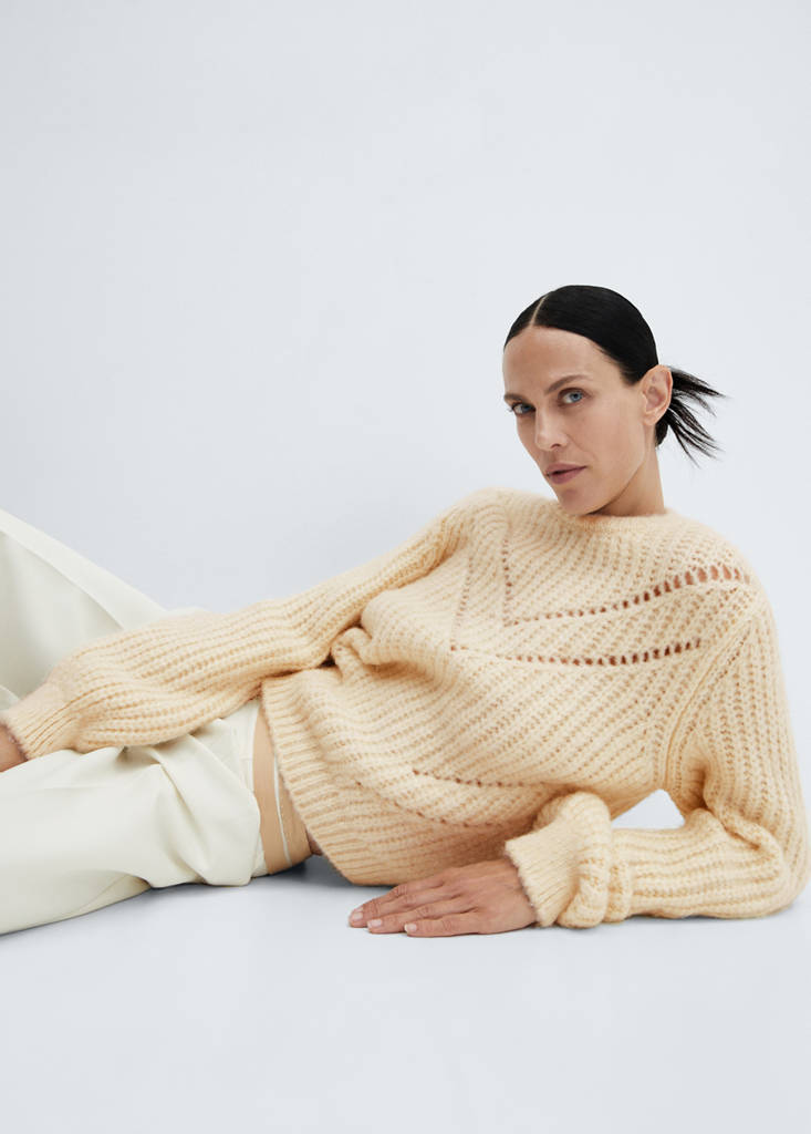 Open work-detail sweater — Beige