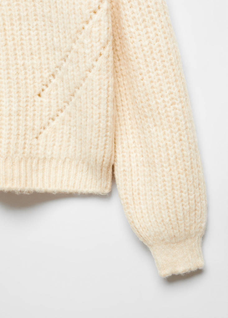 Open work-detail sweater — Beige