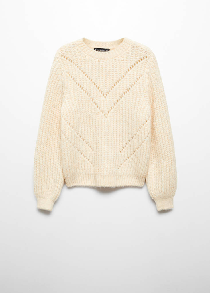 Open work-detail sweater — Beige