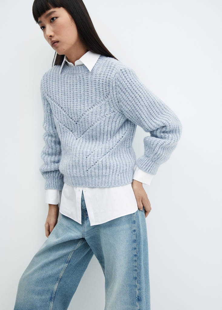 Open work-detail sweater — Prussian Blue