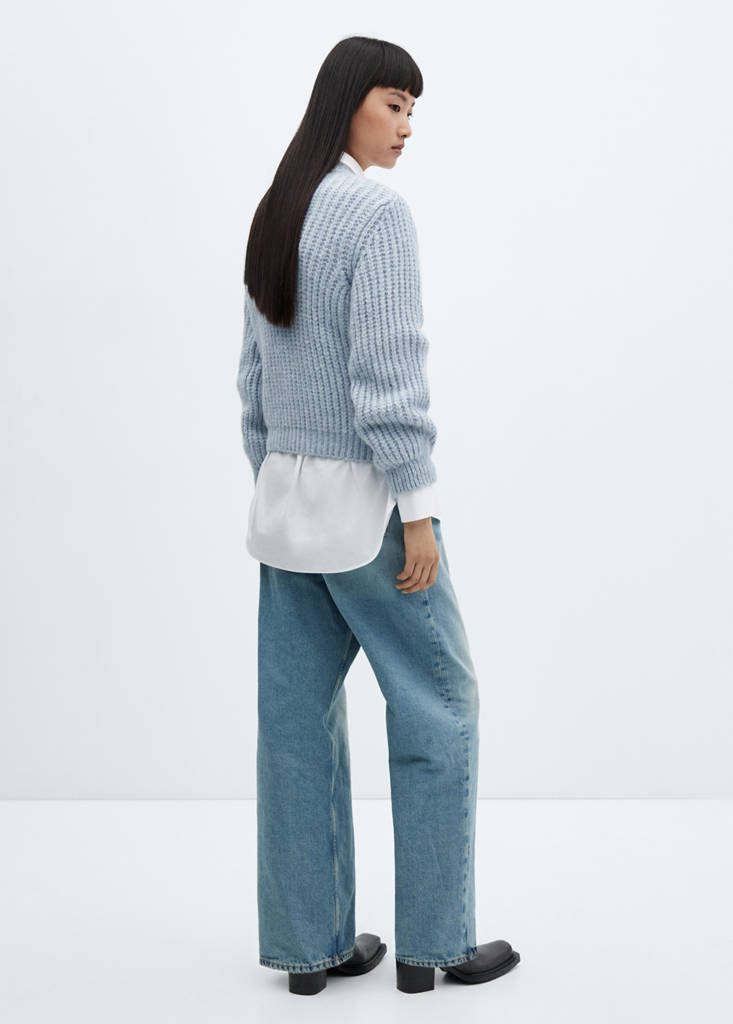 Open work-detail sweater — Prussian Blue