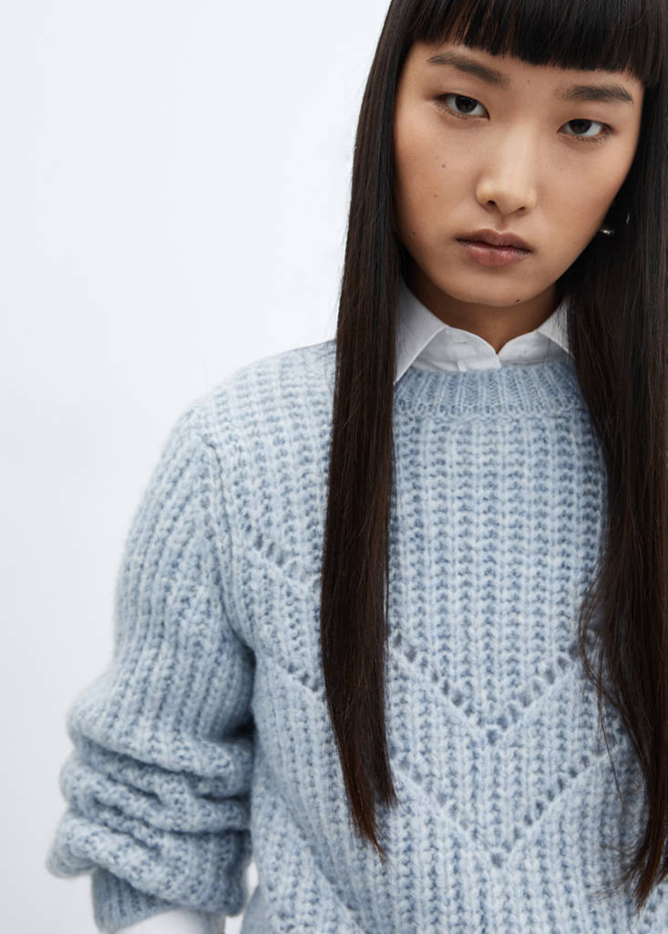 Open work-detail sweater — Prussian Blue