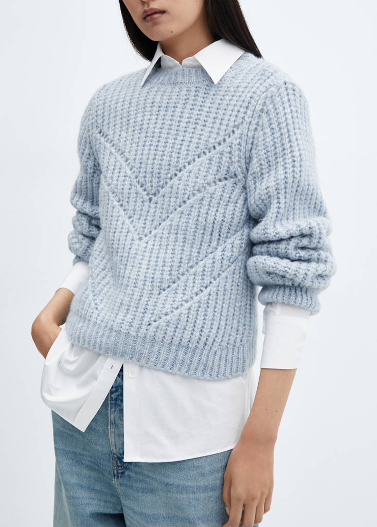 Open work-detail sweater — Prussian Blue