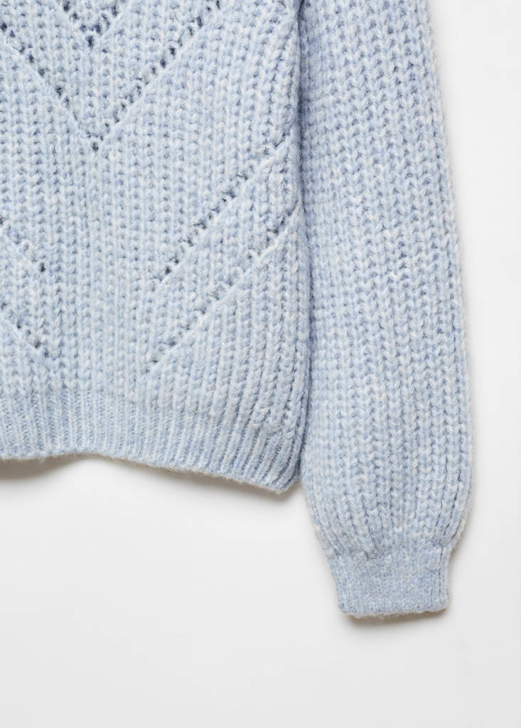 Open work-detail sweater — Prussian Blue