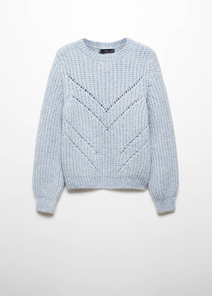 Open work-detail sweater — Prussian Blue