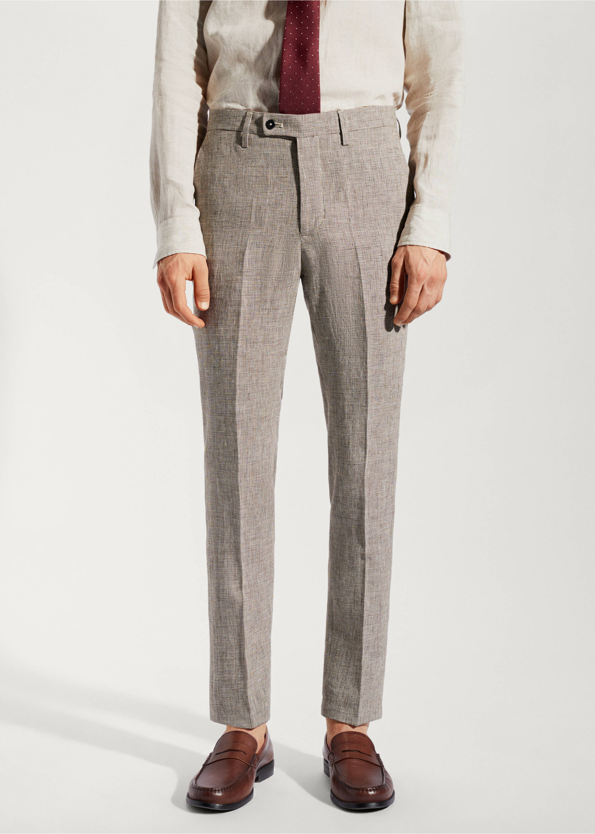 Pantalón traje 100% lino - Plano medio, Beige. Ref: 57010028-01.