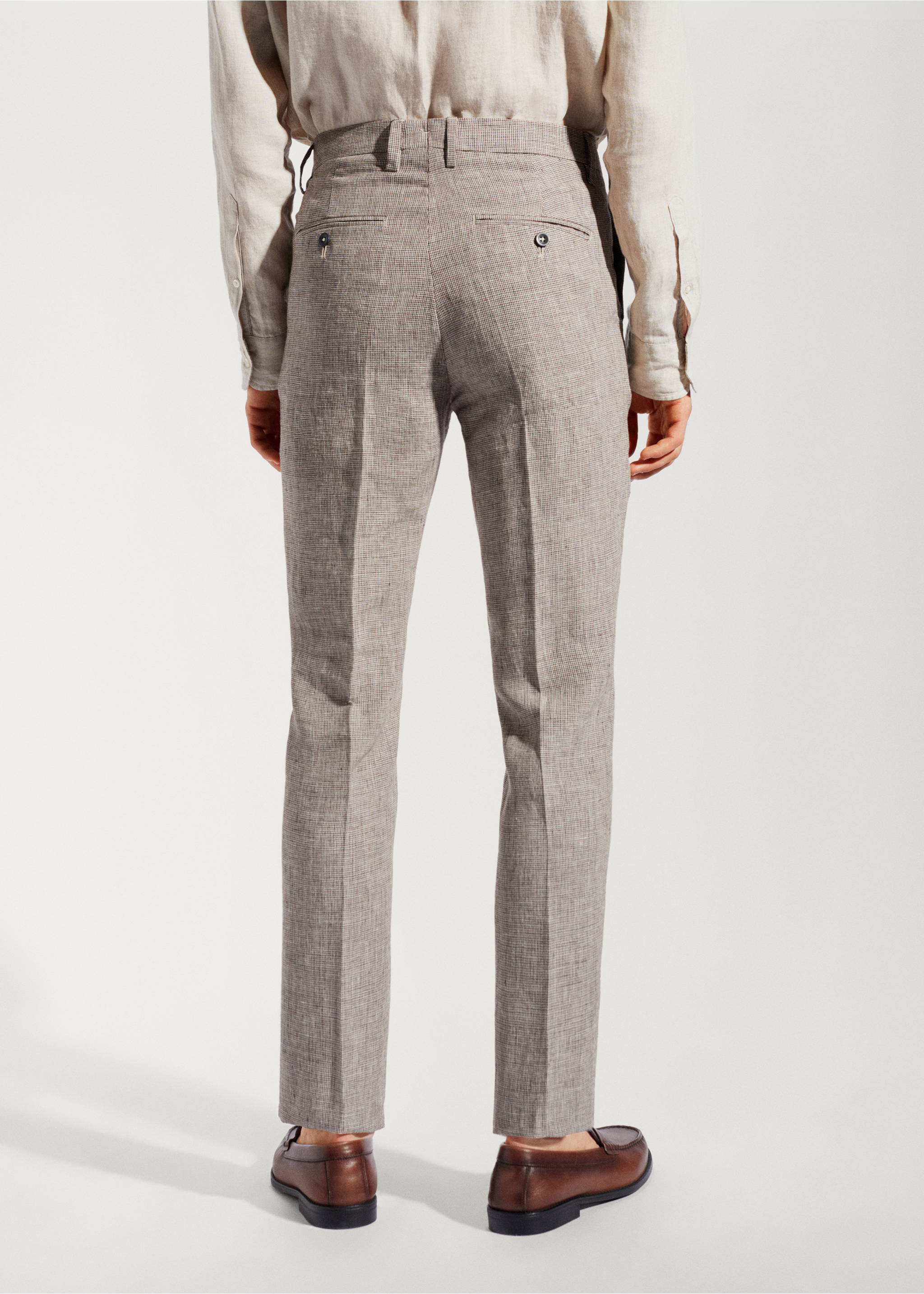 Pantalón traje 100% lino - Reverso del artículo, Beige. Ref: 57010028-01.