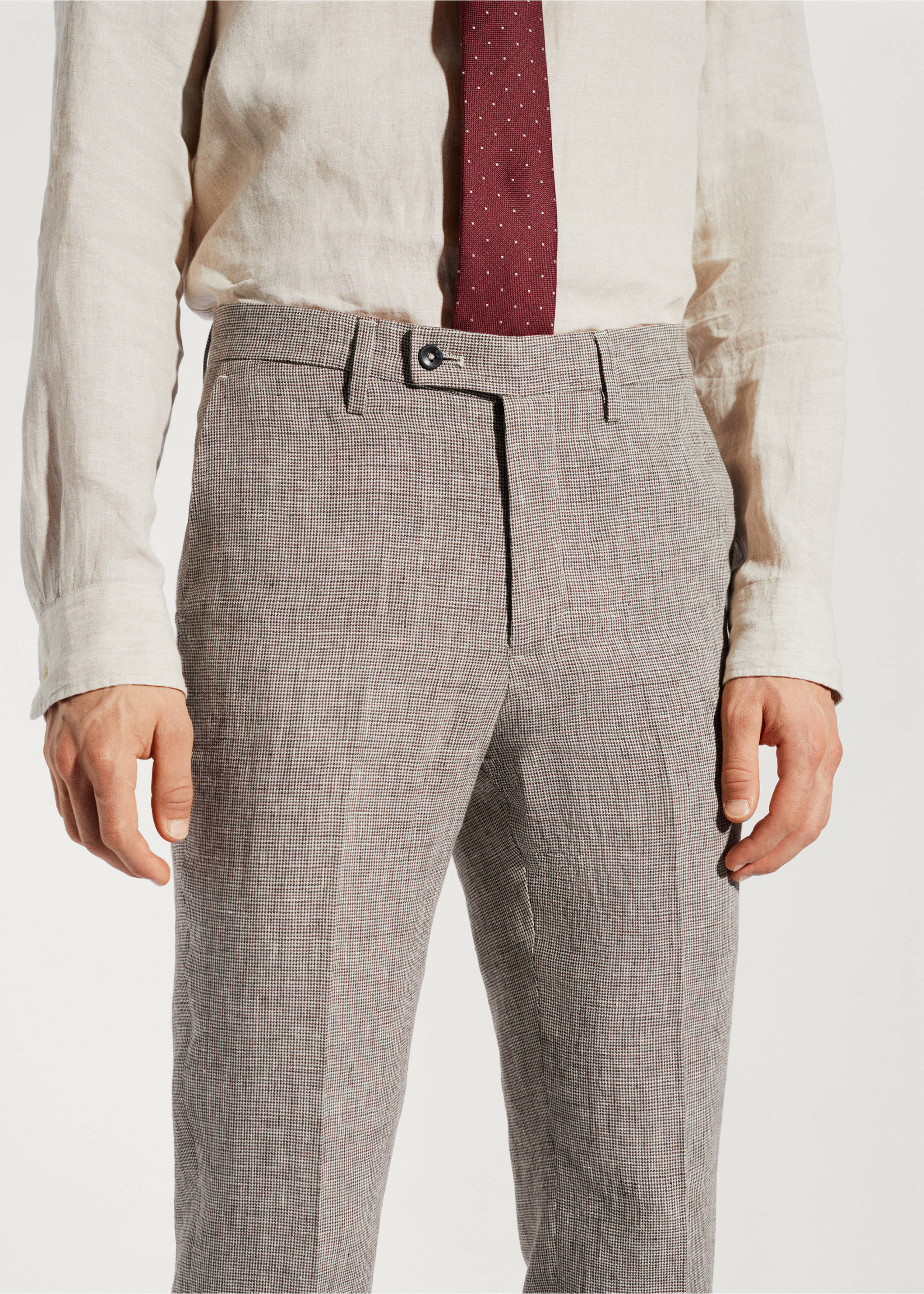 Pantalón traje 100% lino - Detalle del artículo 1, Beige. Ref: 57010028-01.