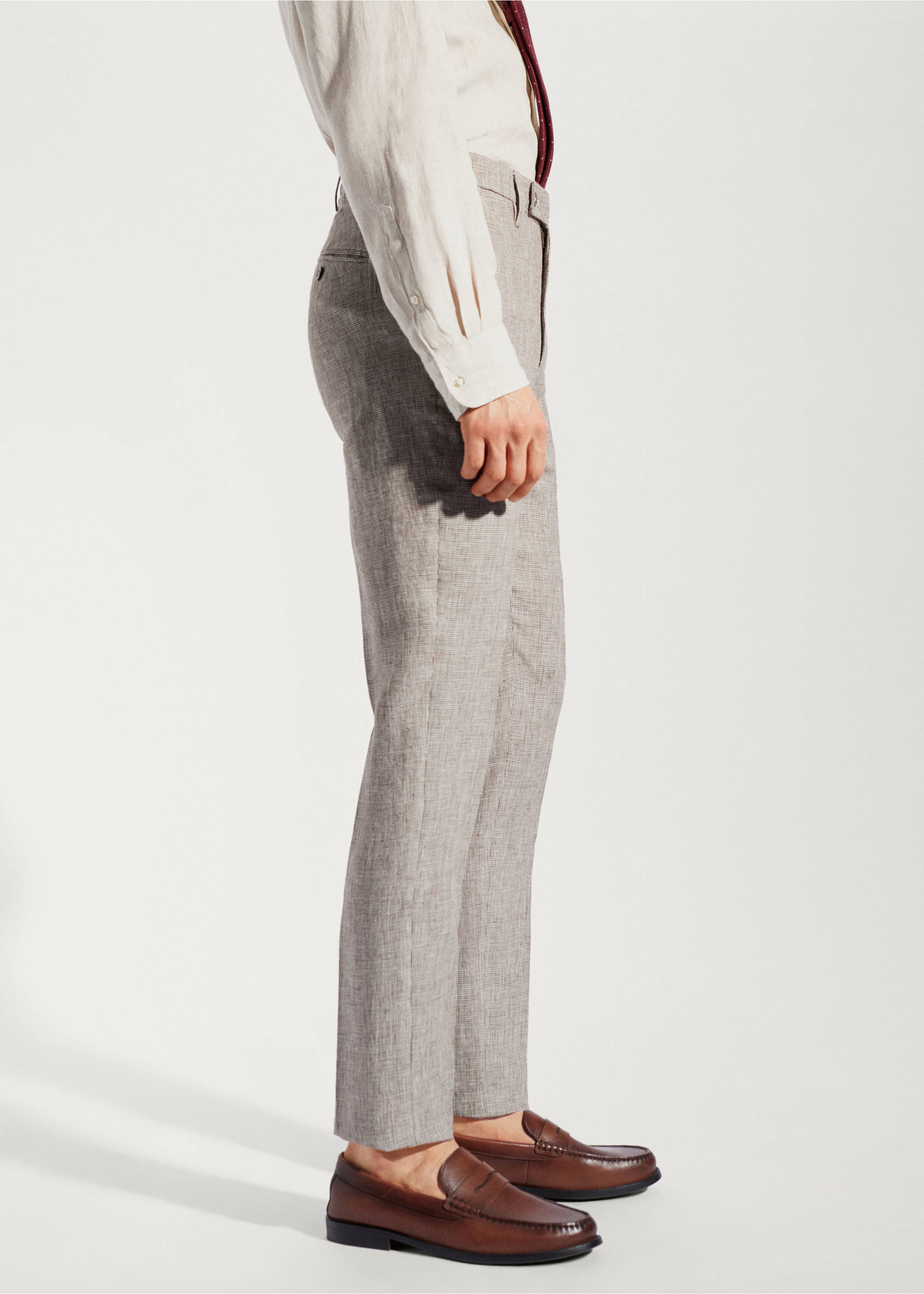Pantalón traje 100% lino - Detalle del artículo 2, Beige. Ref: 57010028-01.