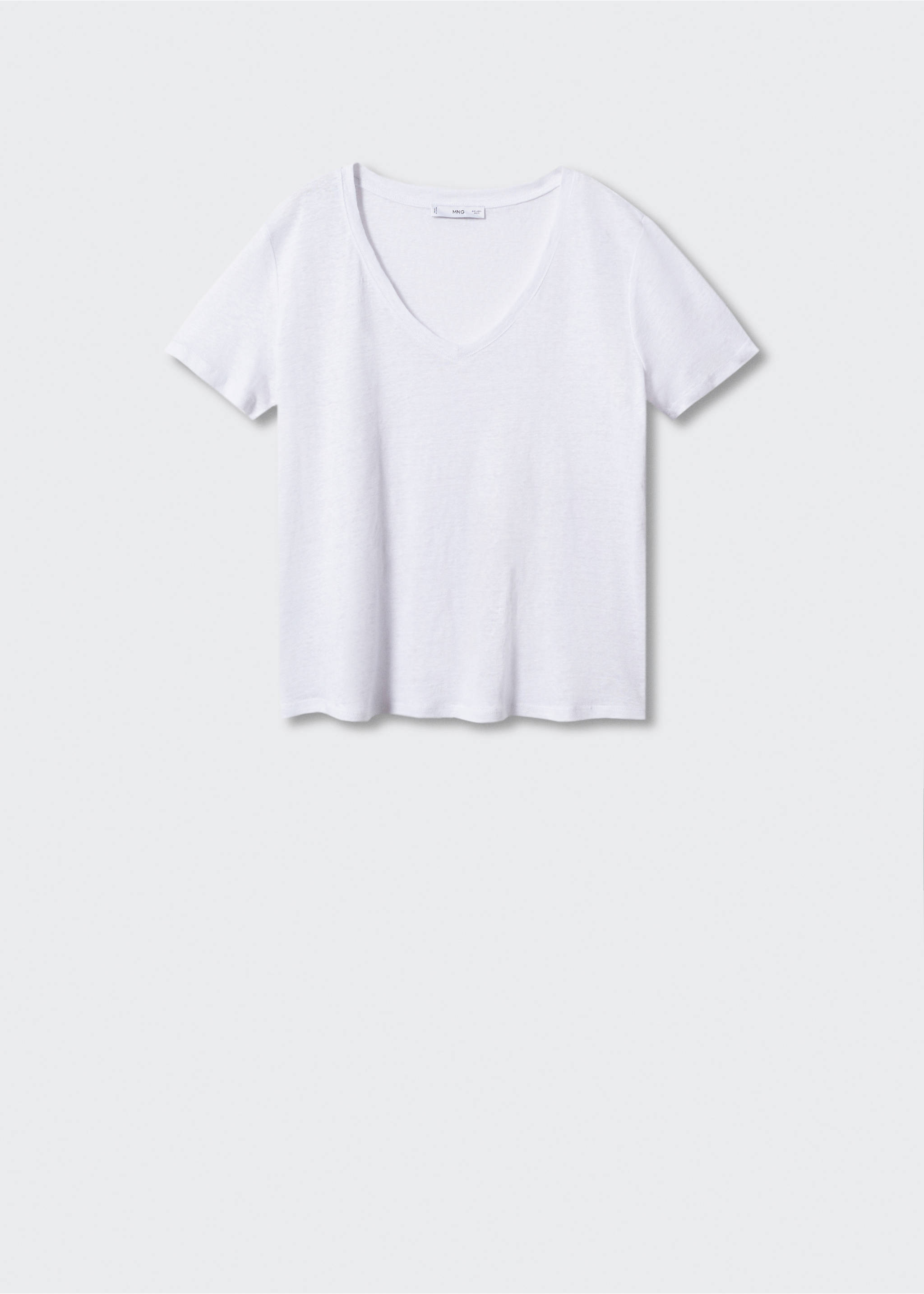 V-neck linen t-shirt - Article without model, White. Ref: 57010263-00.
