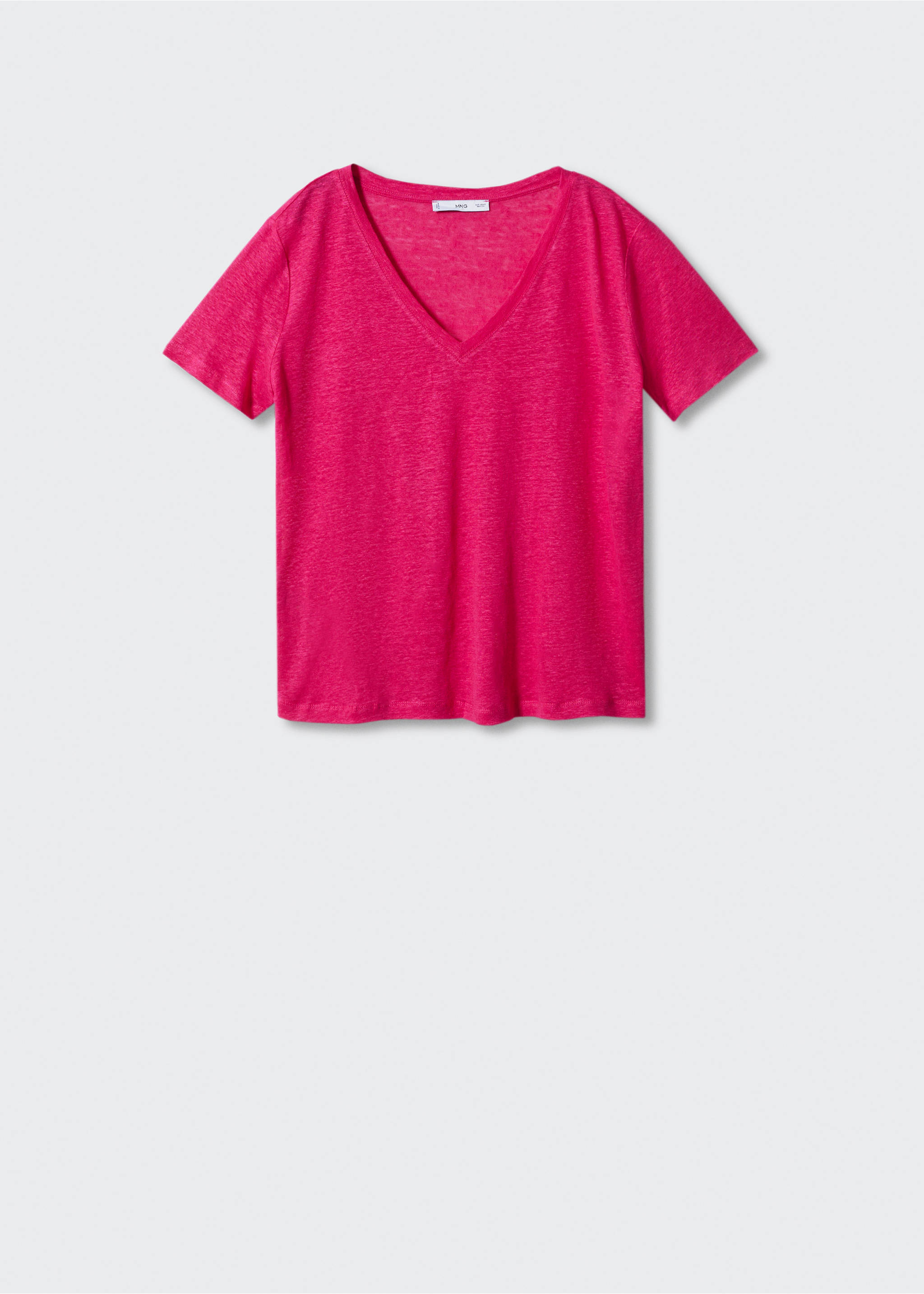 V-neck linen t-shirt - Article without model, Fuchsia. Ref: 57010263-00.