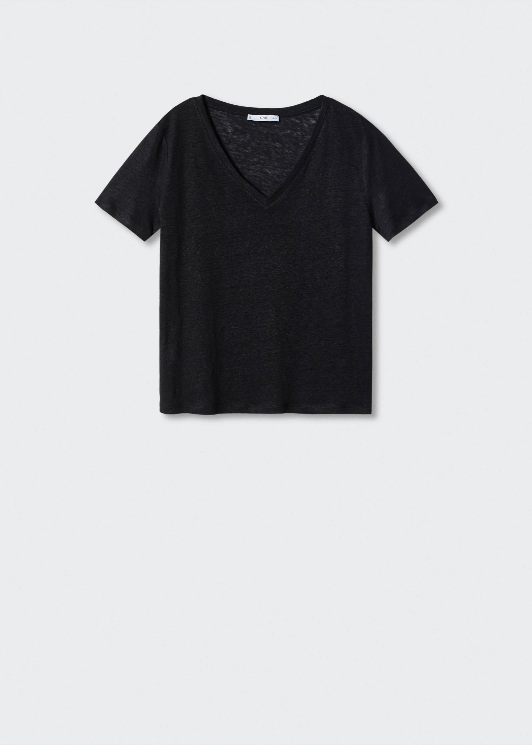 V-neck linen t-shirt - Article without model, Black. Ref: 57010263-00.