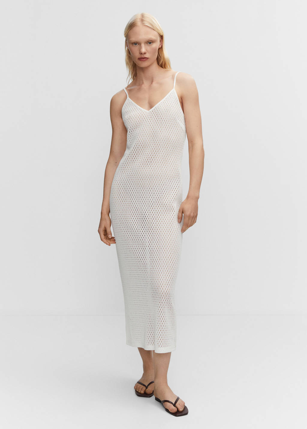 Long Knitted Dress With Lace Design by Mango