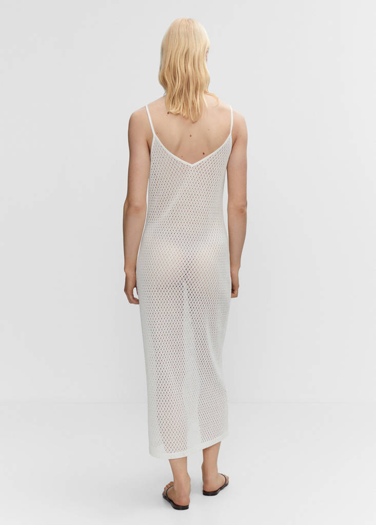 Long openwork knitted dress — White