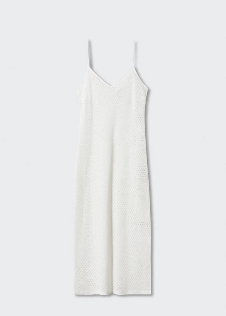 Long openwork knitted dress — White