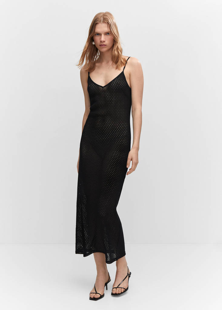 Long openwork knitted dress — Black