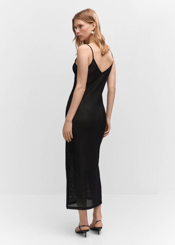 Long openwork knitted dress — Black