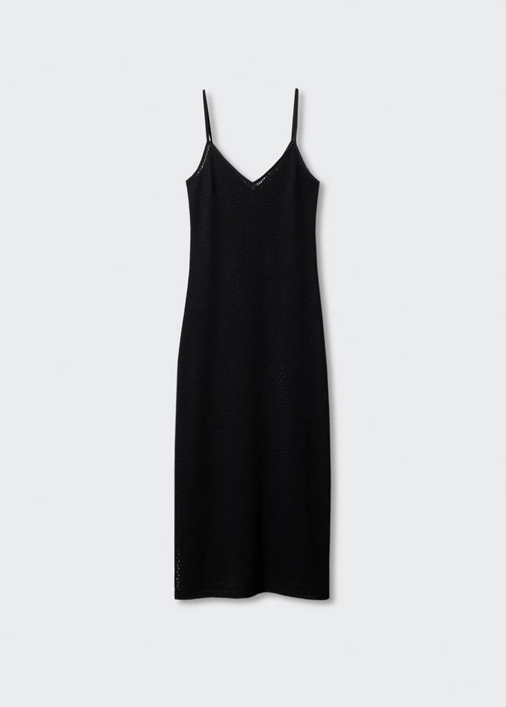 Long openwork knitted dress — Black