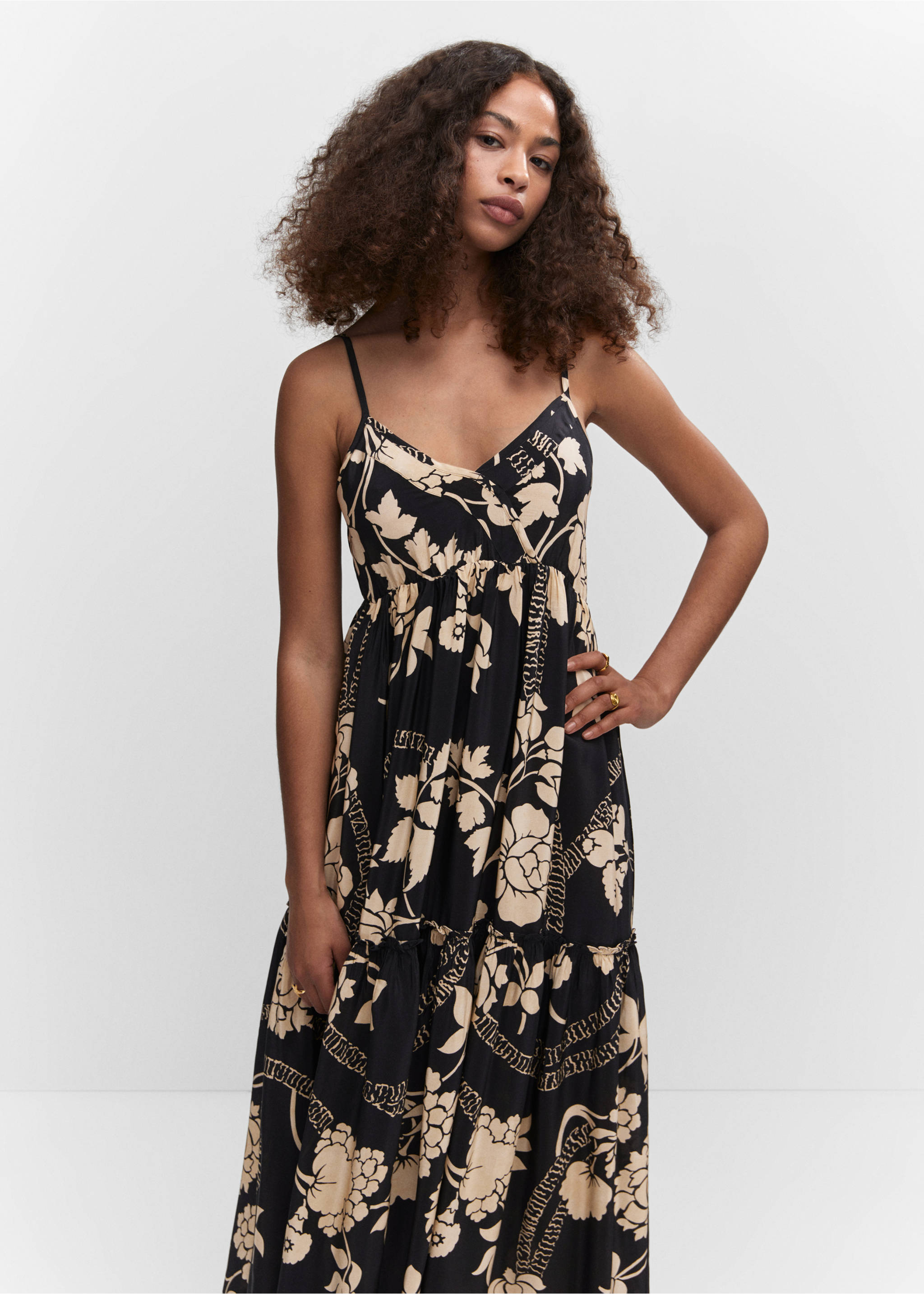 Printed flared dress - Medium plane, Black. Ref: 57010286-00.