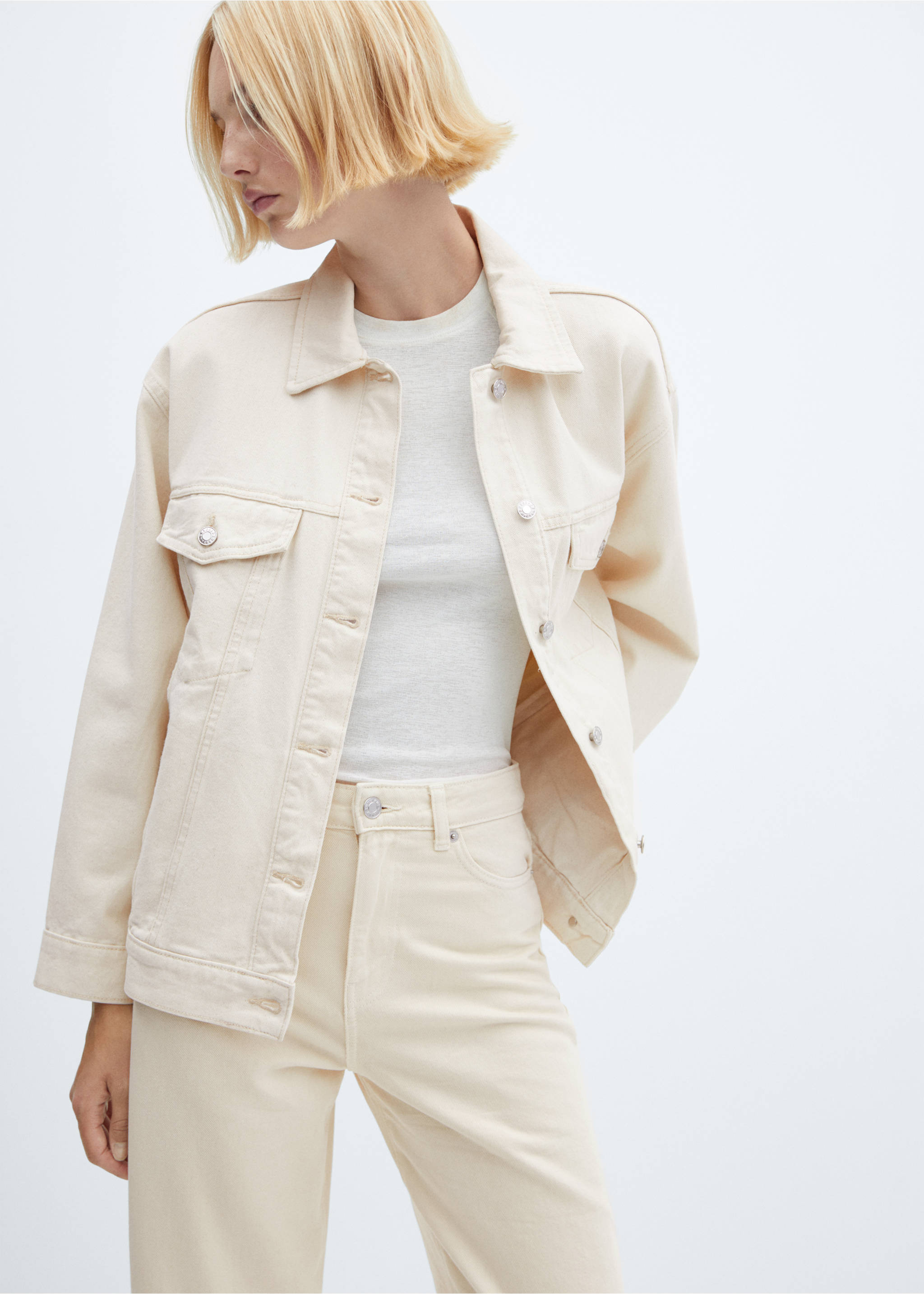 Oversize denim jacket - Medium plane, Ecru. Ref: 57010293-00.
