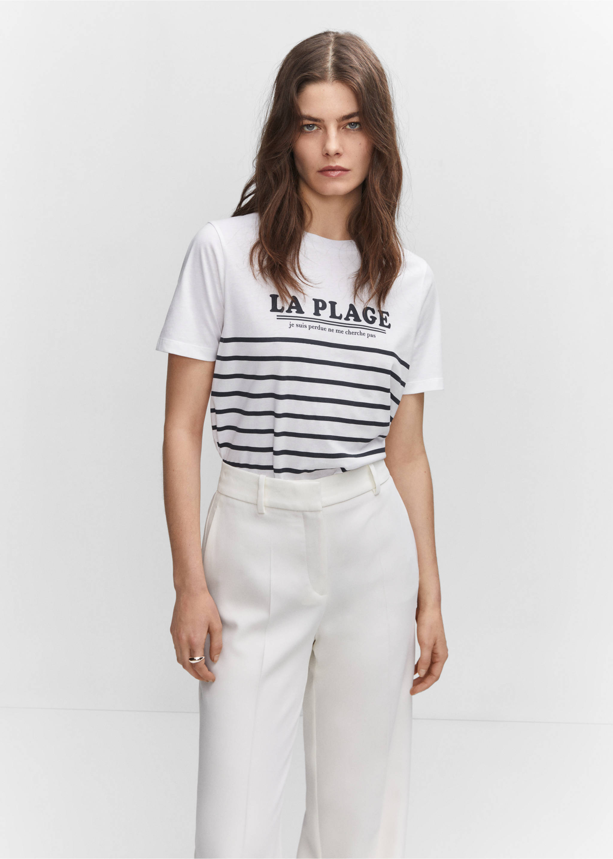 T-shirt en coton imprimé - Plan moyen, Blanc. Ref: 57010317-00.