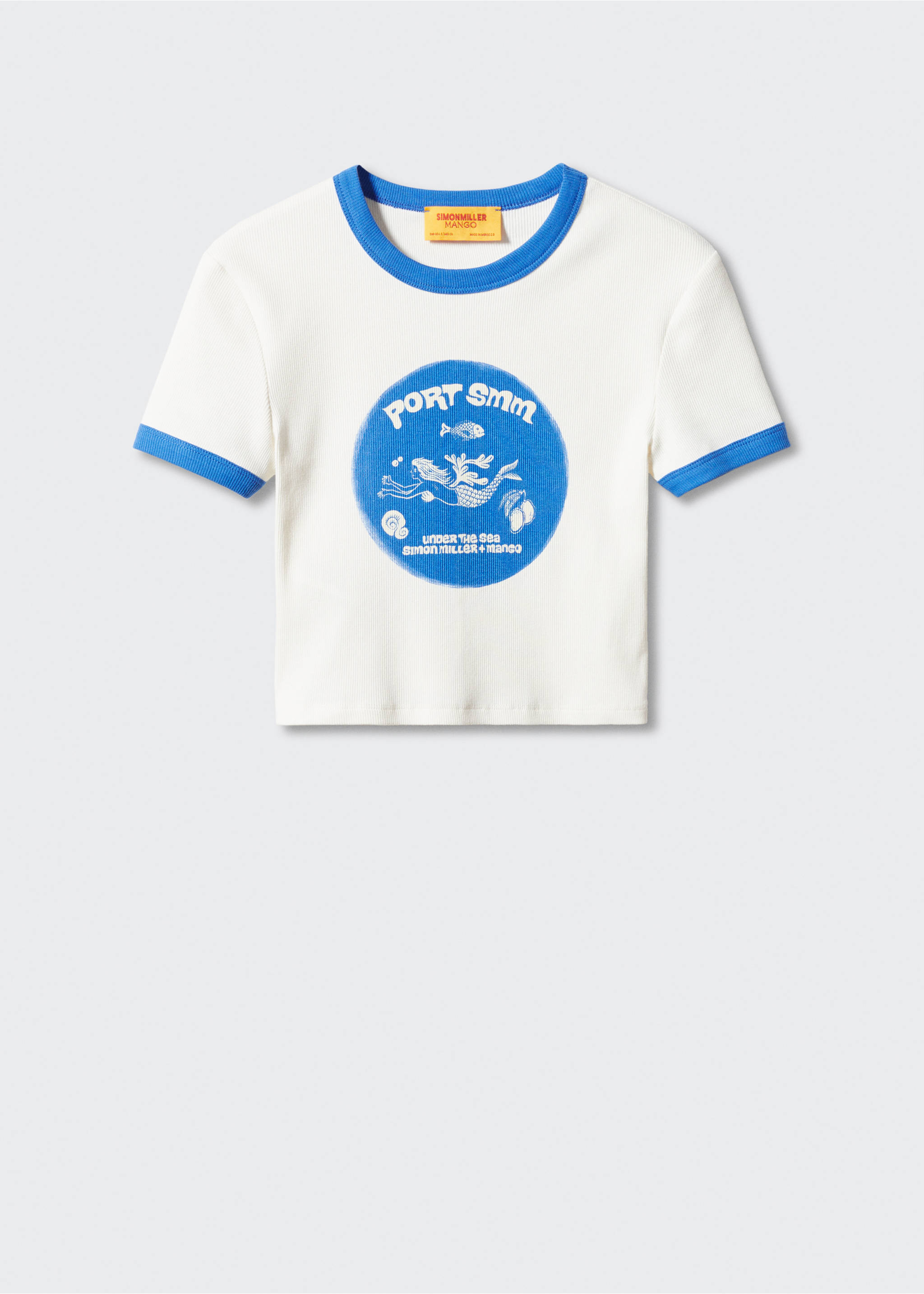 Printed cropped t-shirt - Article without model, Blue. Ref: 57010467-00.
