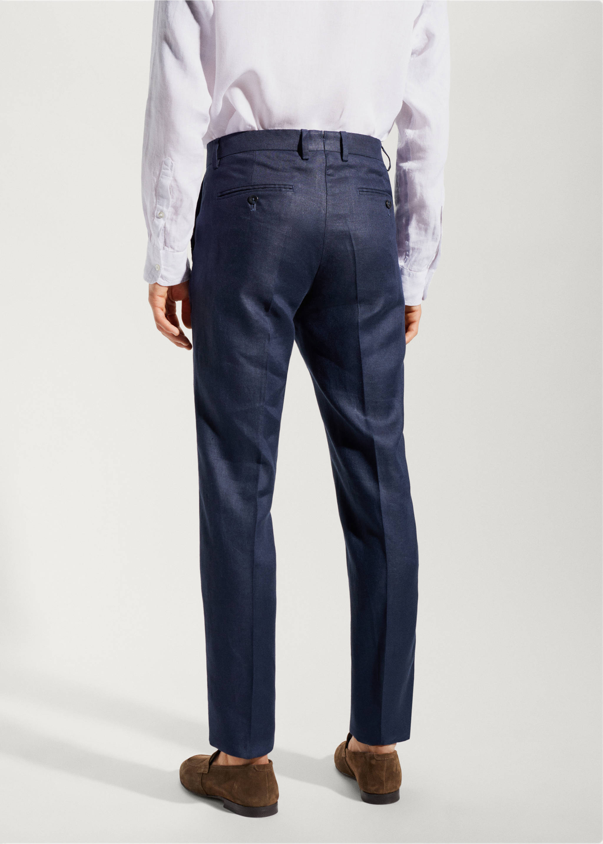 100% linen suit trousers - Reverse of the article, Navy. Ref: 57010554-00.