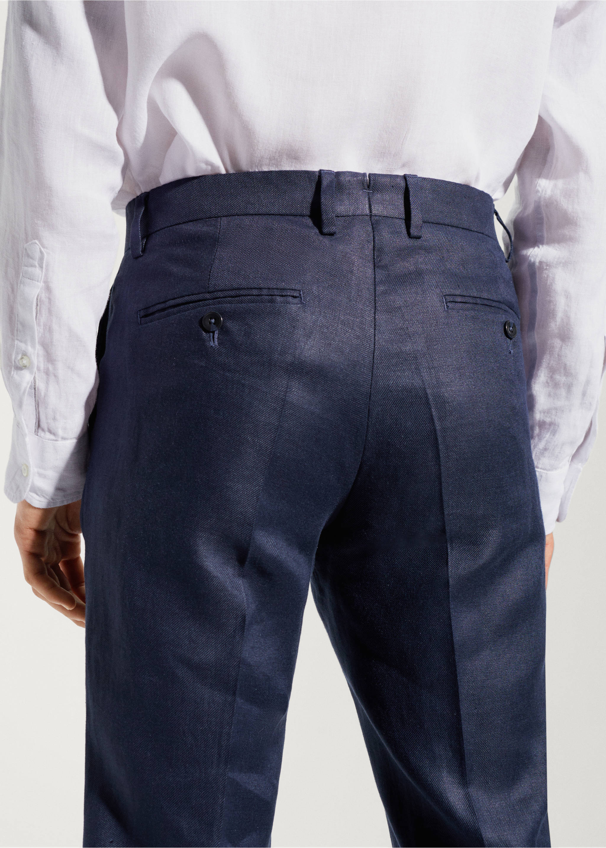 100% linen suit trousers - Details of the article 3, Navy. Ref: 57010554-00.