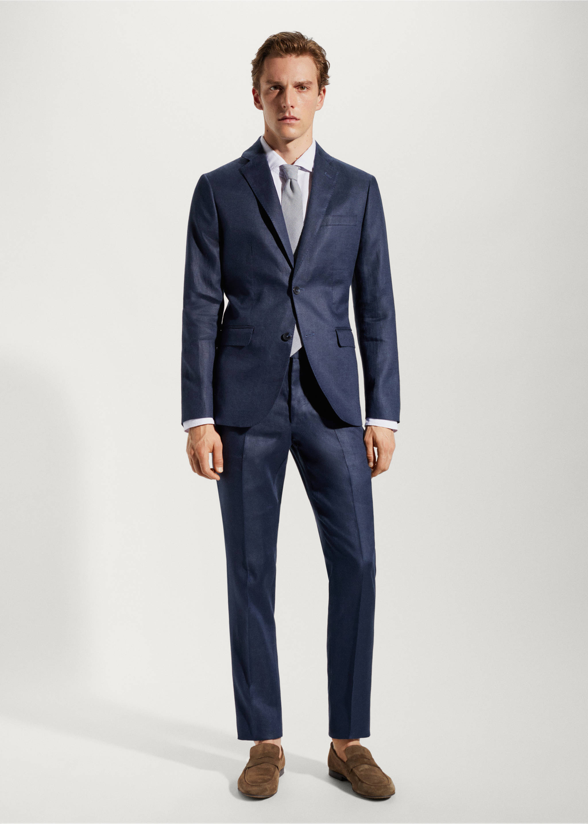 100% linen suit trousers - Details of the article 2, Navy. Ref: 57010554-00.