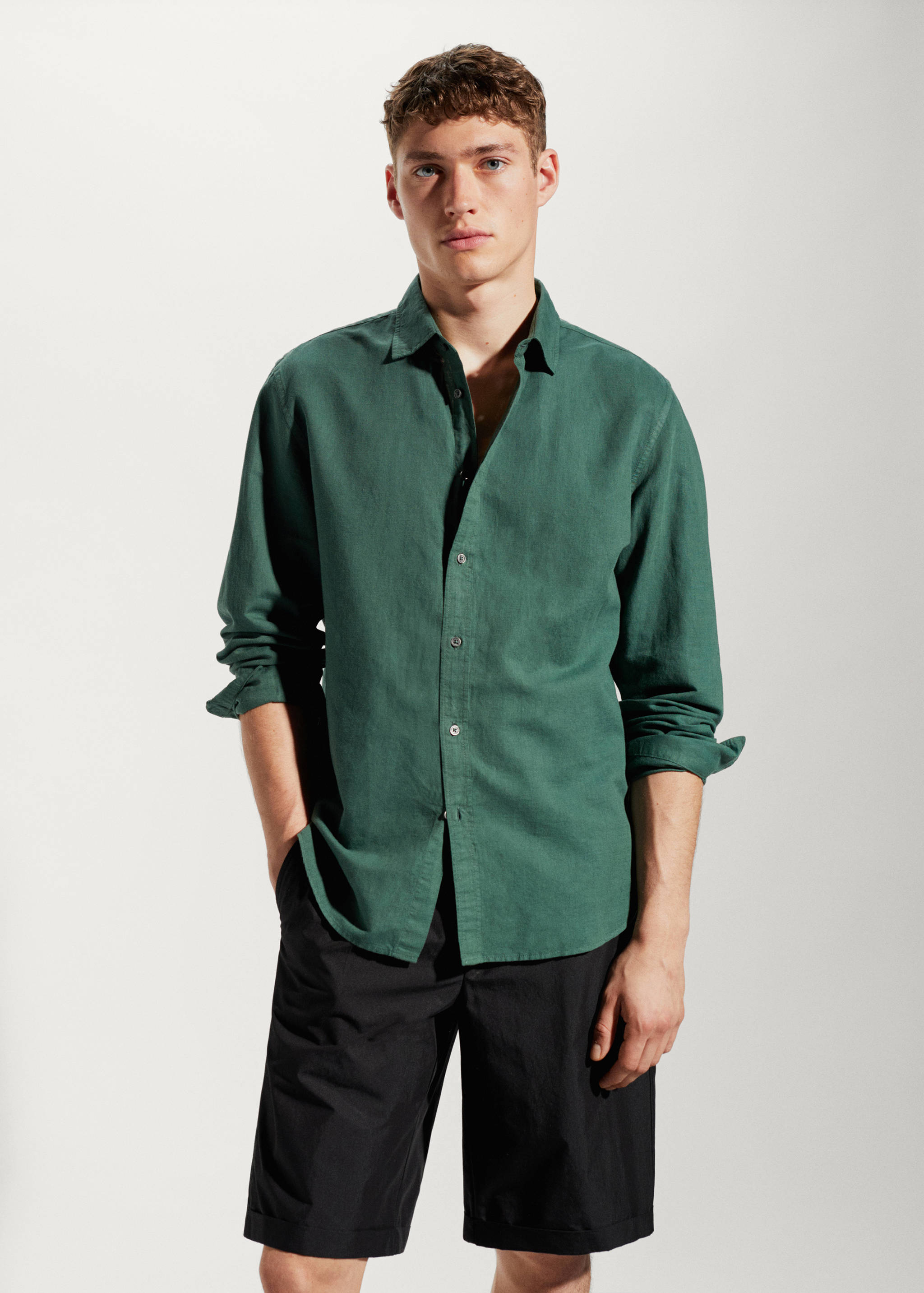 Regular-fit linen cotton shirt - Medium plane