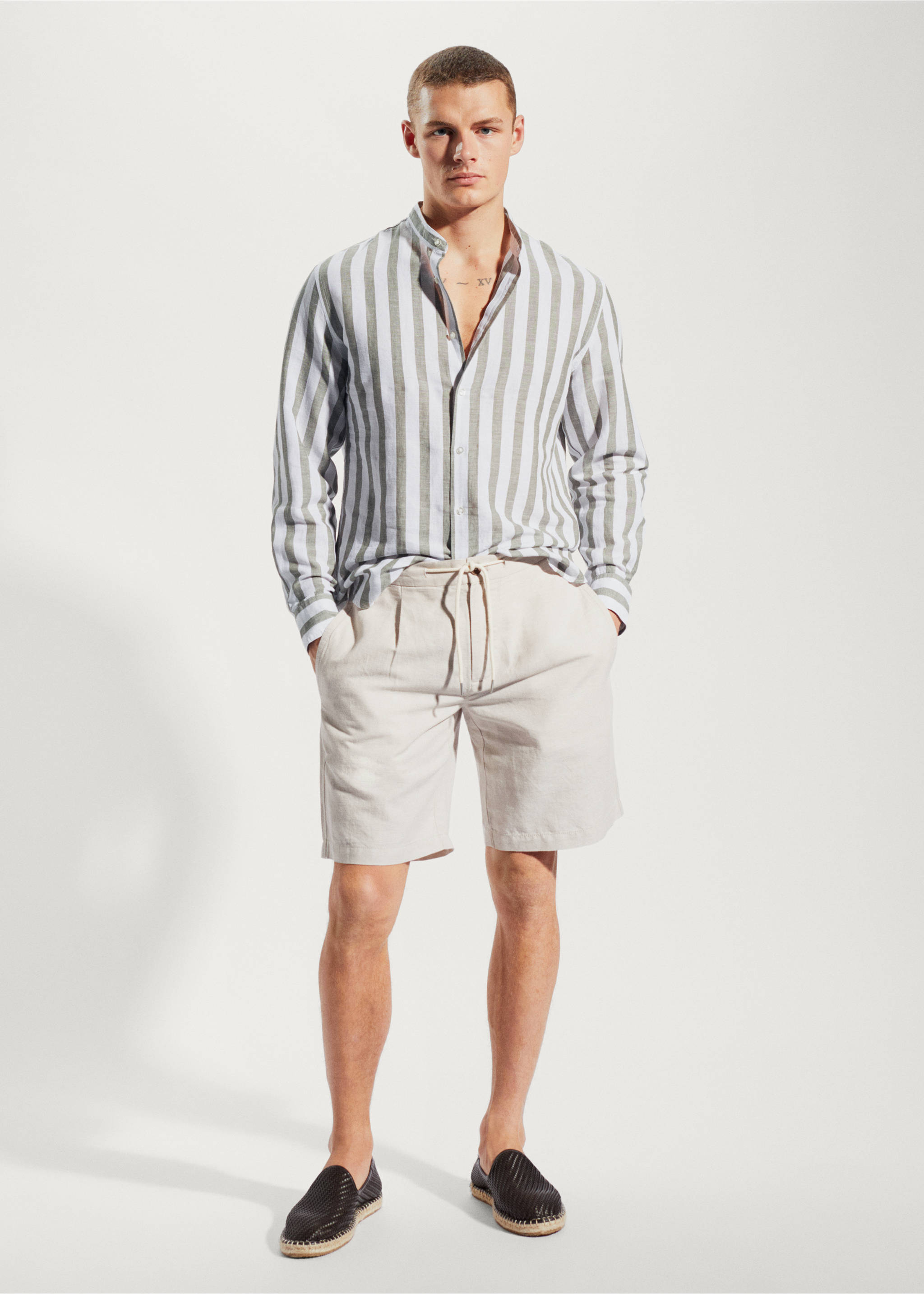 Regular-fit striped linen shirt - General plane, Khaki. Ref: 57010629-00.