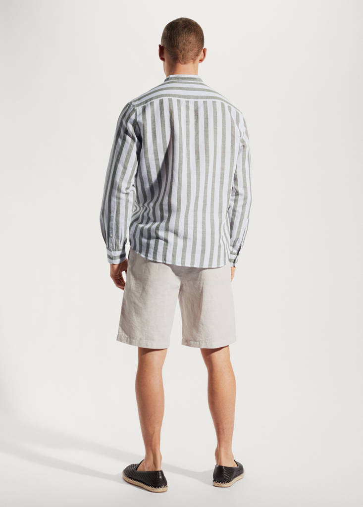 Regular-fit striped linen shirt — Khaki