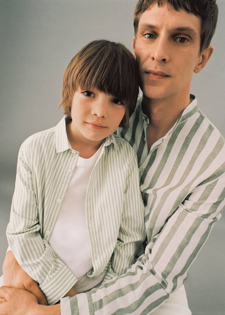 Regular-fit striped linen shirt — Khaki