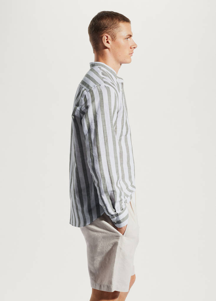 Regular-fit striped linen shirt — Khaki