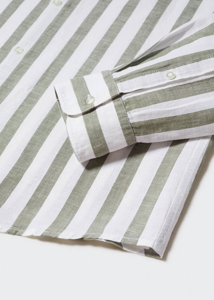 Regular-fit striped linen shirt — Khaki