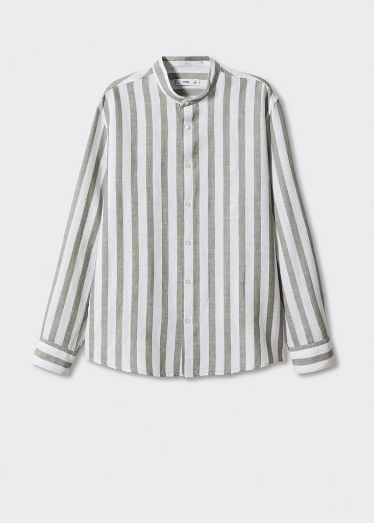 Regular-fit striped linen shirt — Khaki