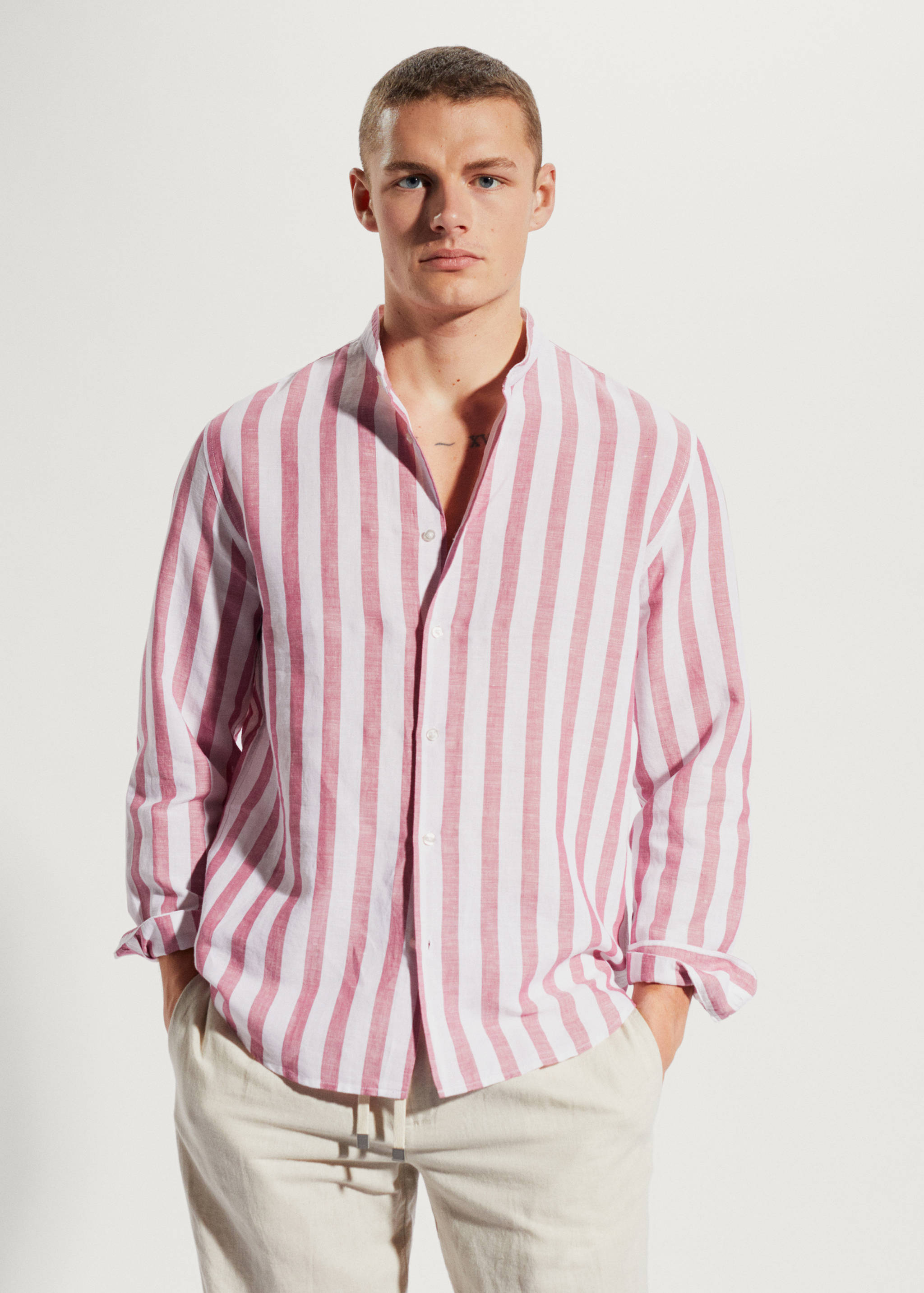 Regular-fit striped linen shirt - Medium plane
