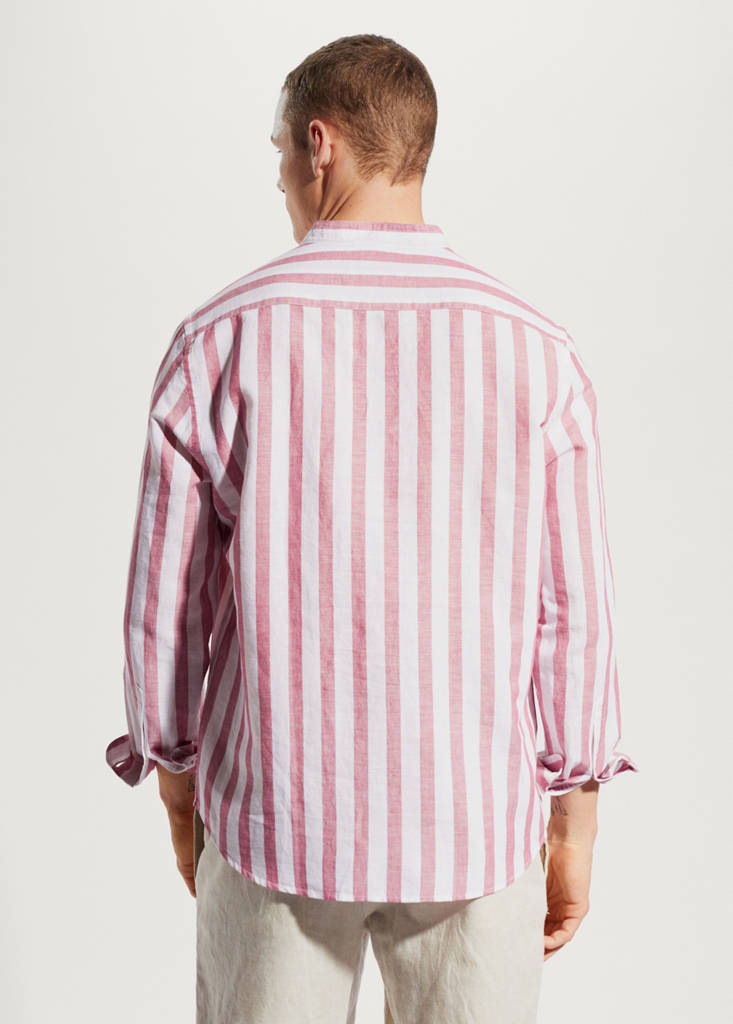 Regular-fit striped linen shirt — Plum